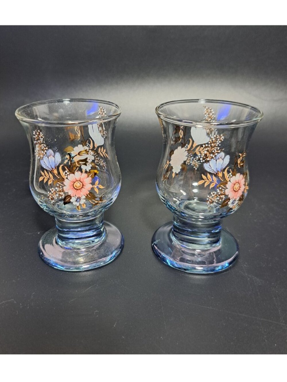Vintage Floral Glass Candle Holders Pair